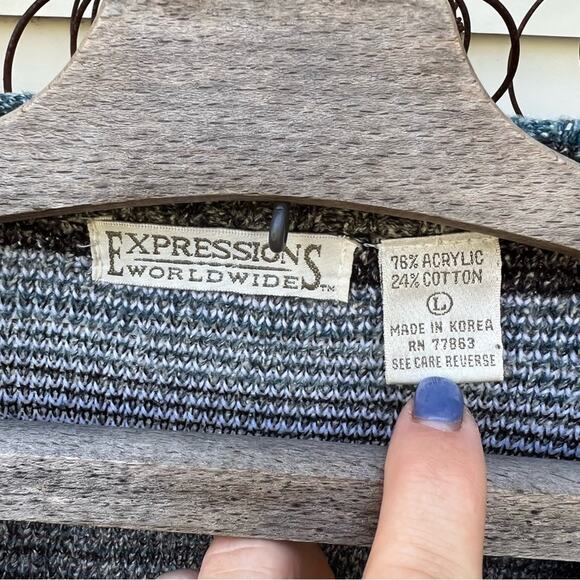 Vintage Expressions abstract mountains lakeside knit cardigan sweater - Picture 4 of 4